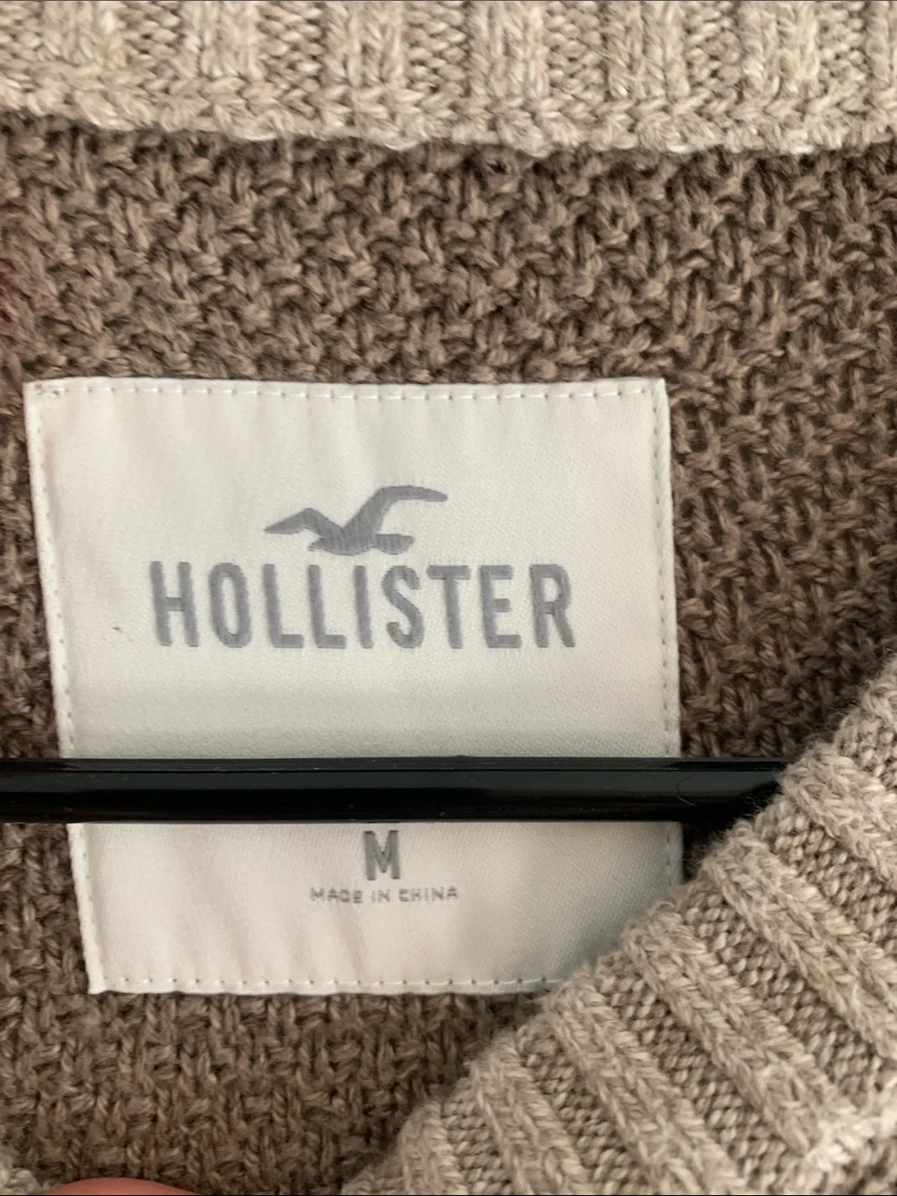HOLLISTER Neutral Tone Colorblock Cable-Knit Crewneck Sweater